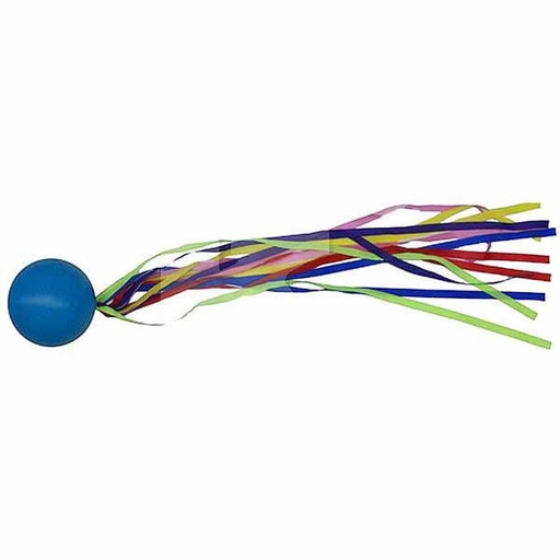 [0304] PELOTA GOMA COMETA 70MM CON CINTAS COLORIDAS