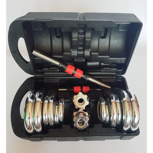 [1122] SET MANCUERNAS AJUSTABLES 20KG EN MALETIN